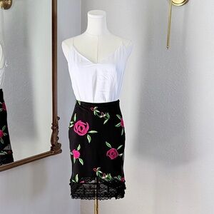VTG 90s Rose Embroidered Mesh Skirt 2 Whimsigoth Coquette Lace Hem Archive
